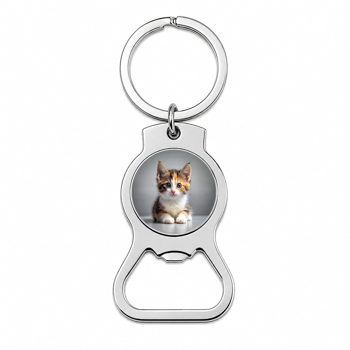 Calico Cat Kitten Photo Bottle Opener Keychain