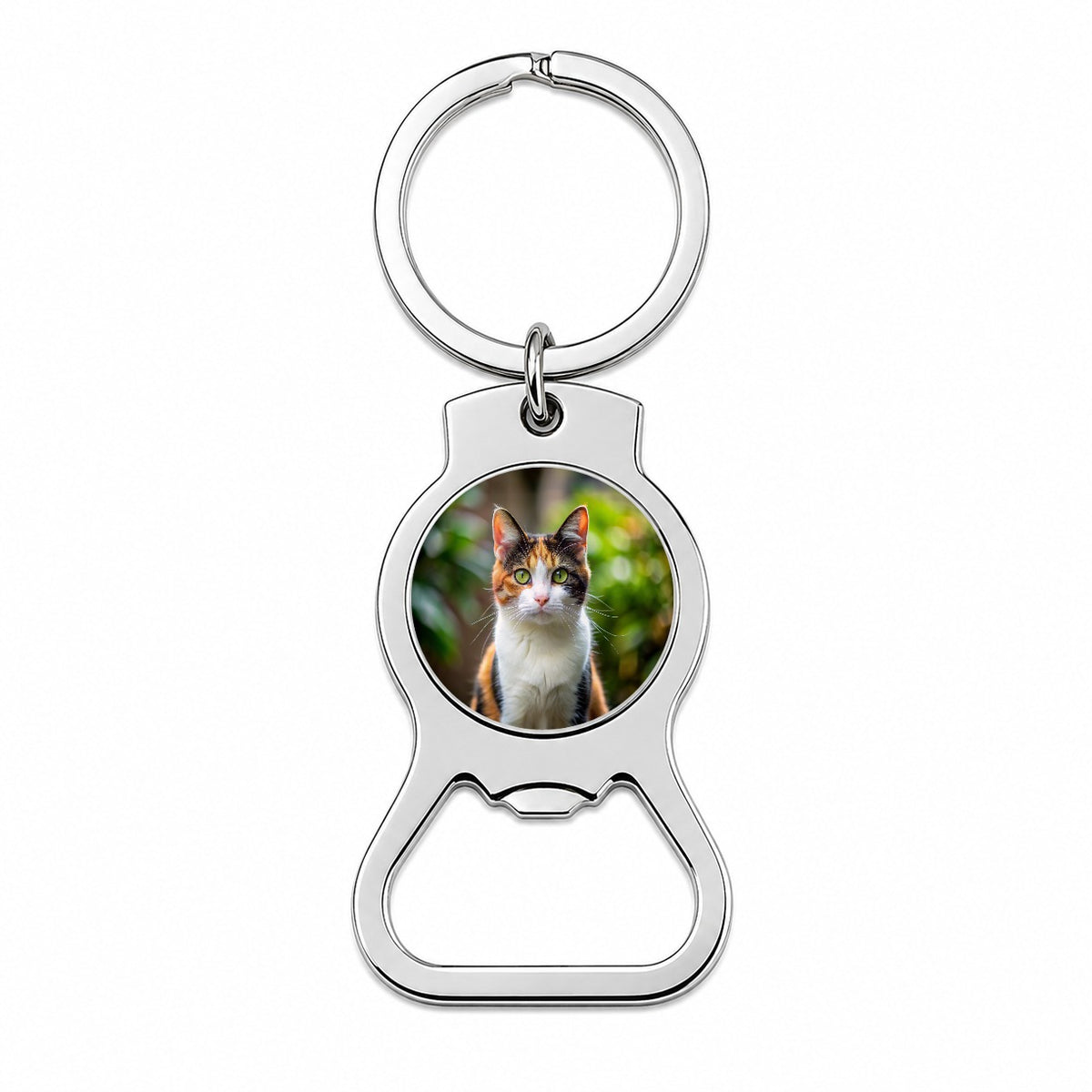 Calico Cat Photo Bottle Opener Keychain
