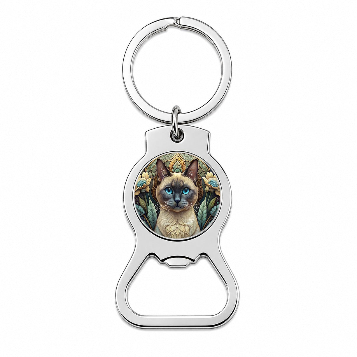 Siamese Cat Art Nouveau Bottle Opener Keychain