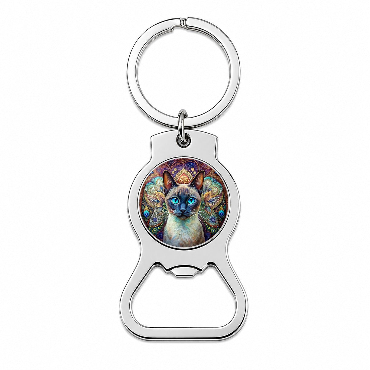 Siamese Cat Bohemian Art Bottle Opener Keychain