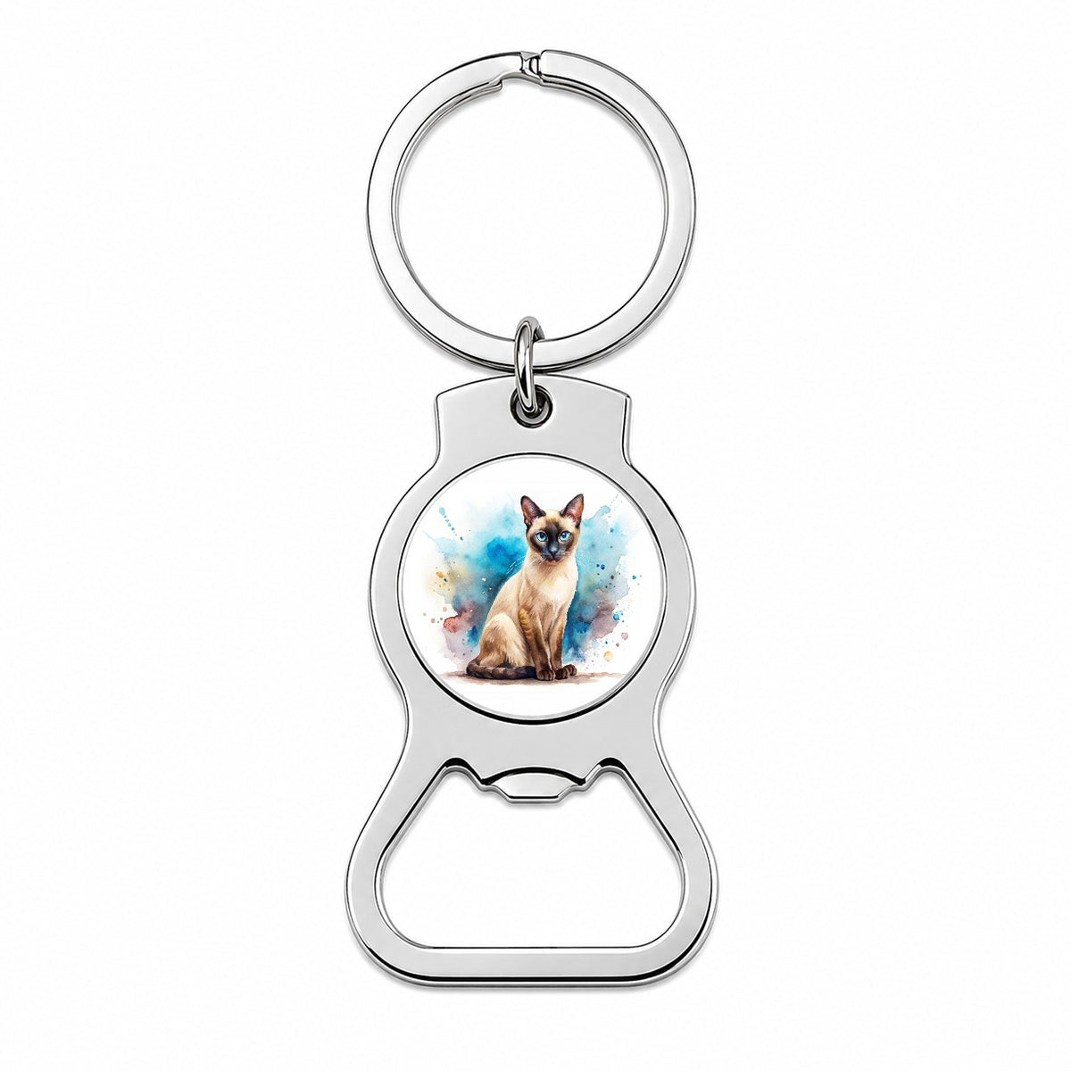 Siamese Cat Watercolor Style Bottle Opener Keychain