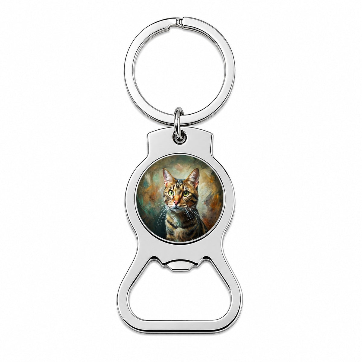 Tabby Cat Expressionism Art Bottle Opener Keychain