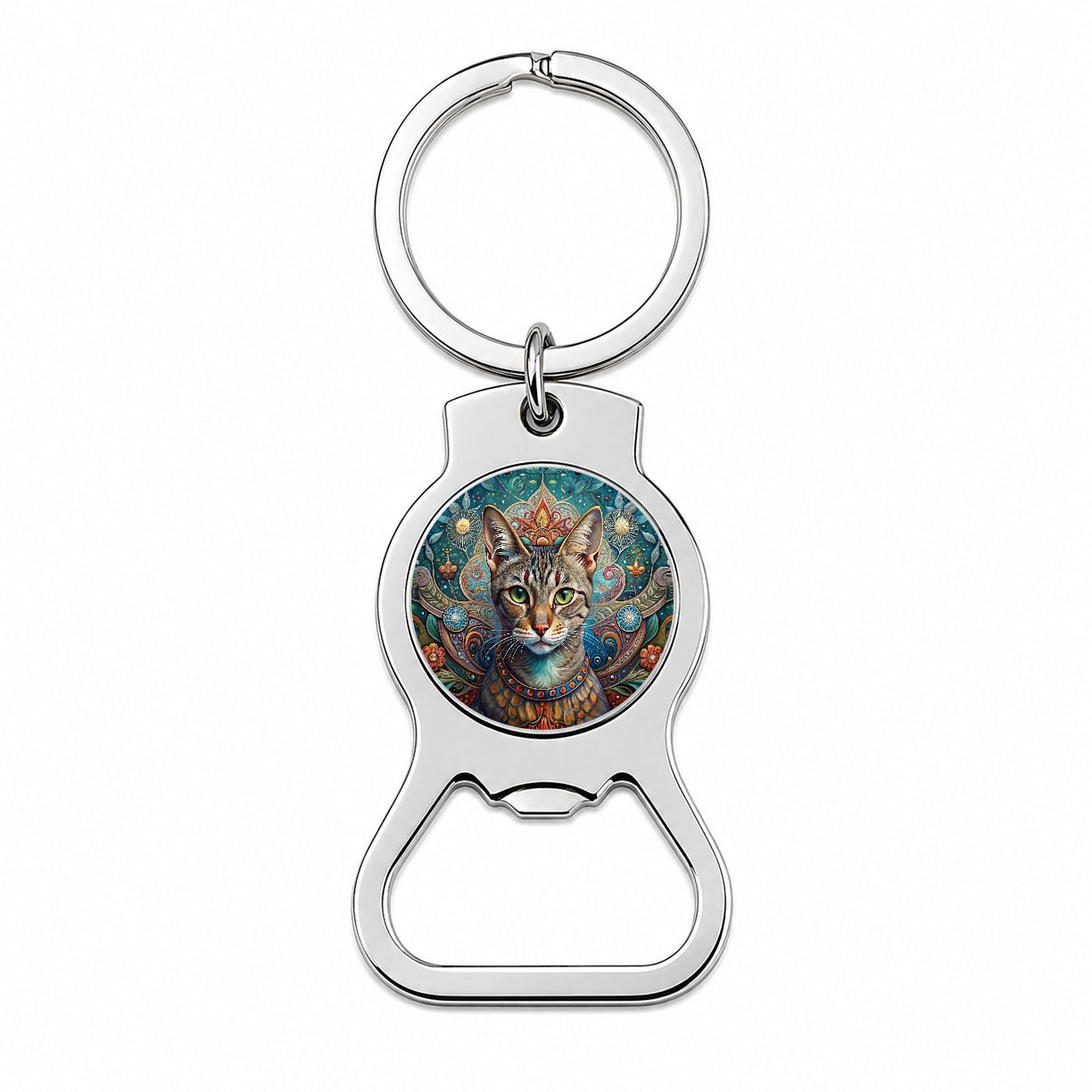 Tabby Cat French Bohemian Art Bottle Opener Keychain
