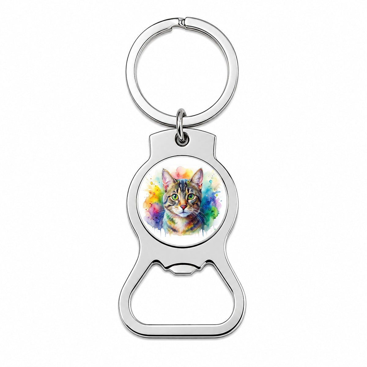 Tabby Cat Watercolor Style Bottle Opener Keychain