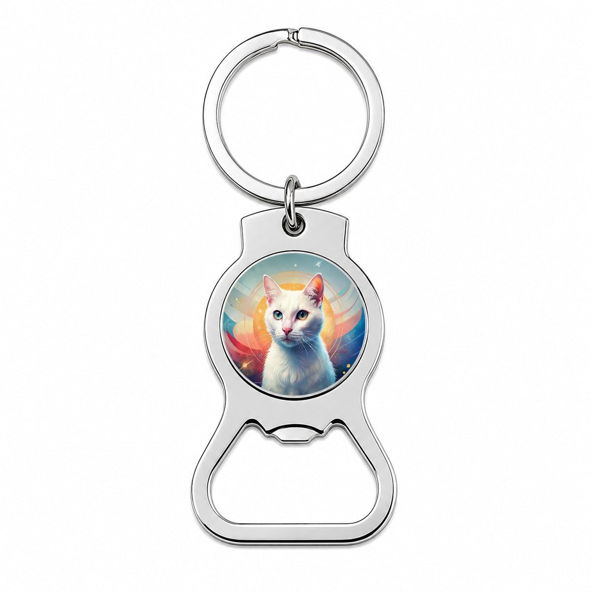 White Cat Contemporary Art Bottle Opener Keychain