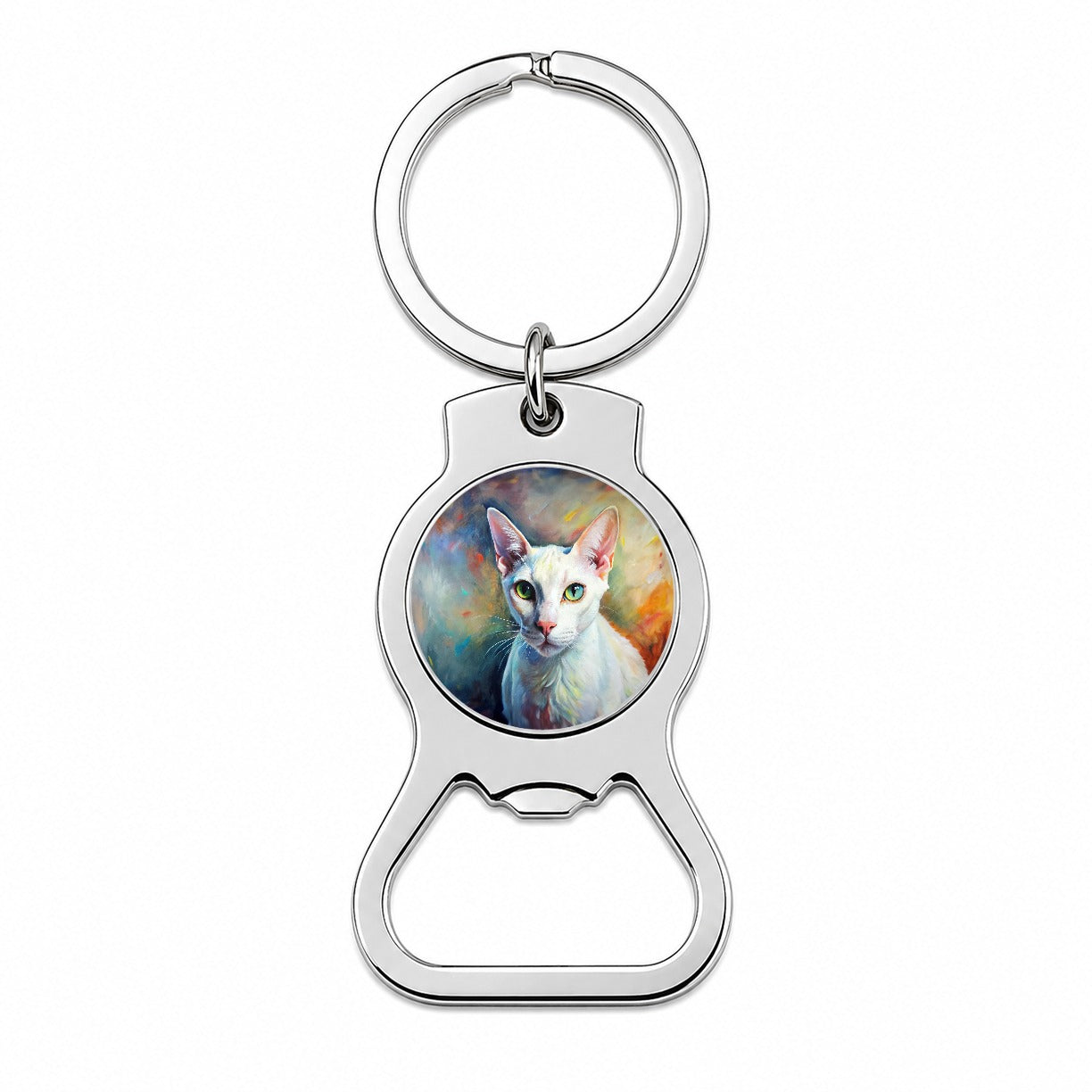 White Cat Expressionism Art Bottle Opener Keychain