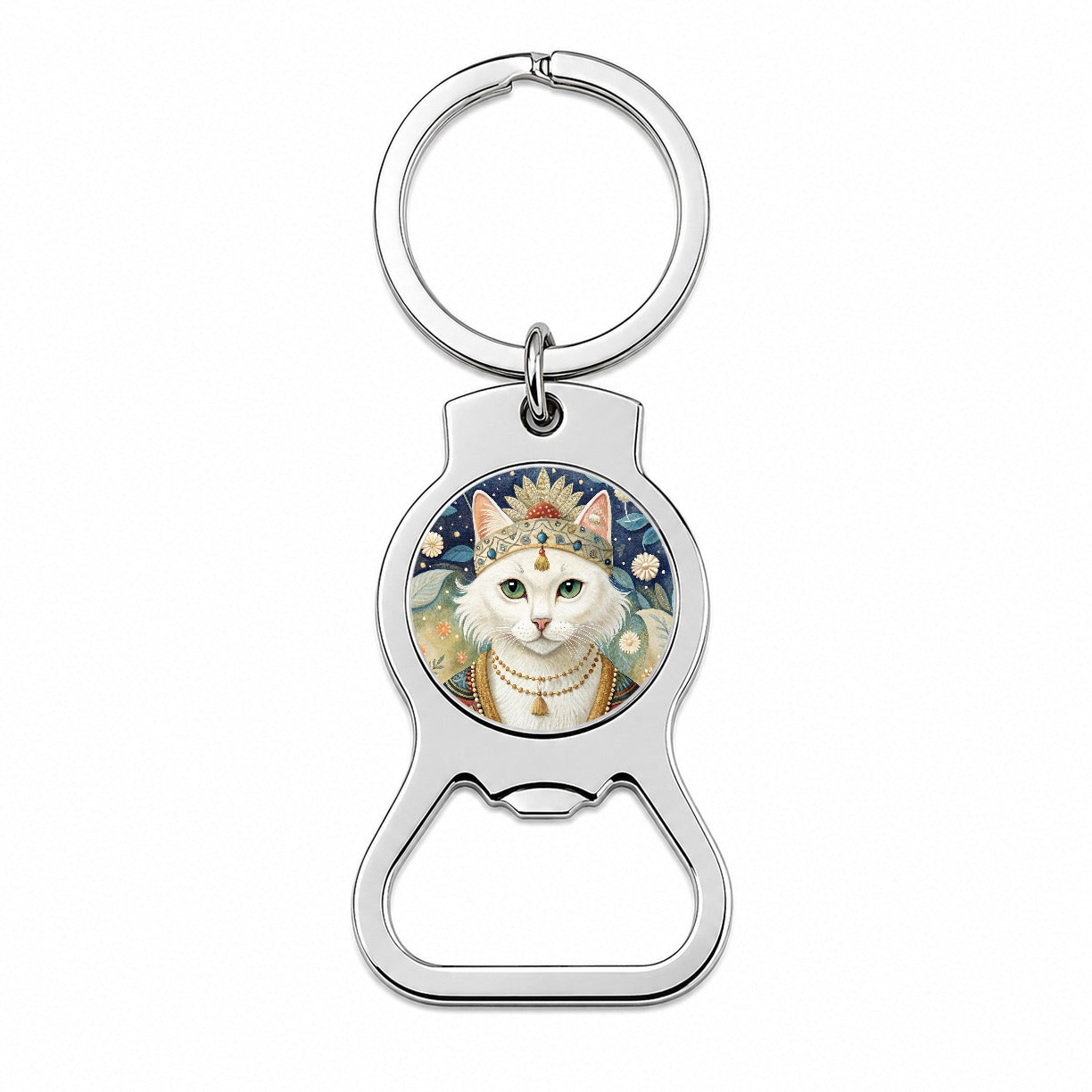 White Cat French Bohemian Art Bottle Opener Keychain