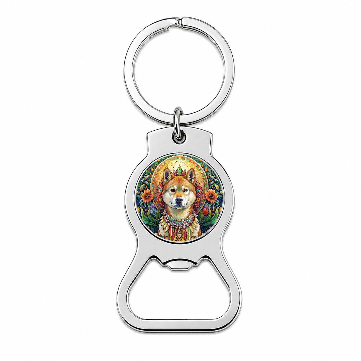 Akita Dog Bohemian Art Bottle Opener Keychain