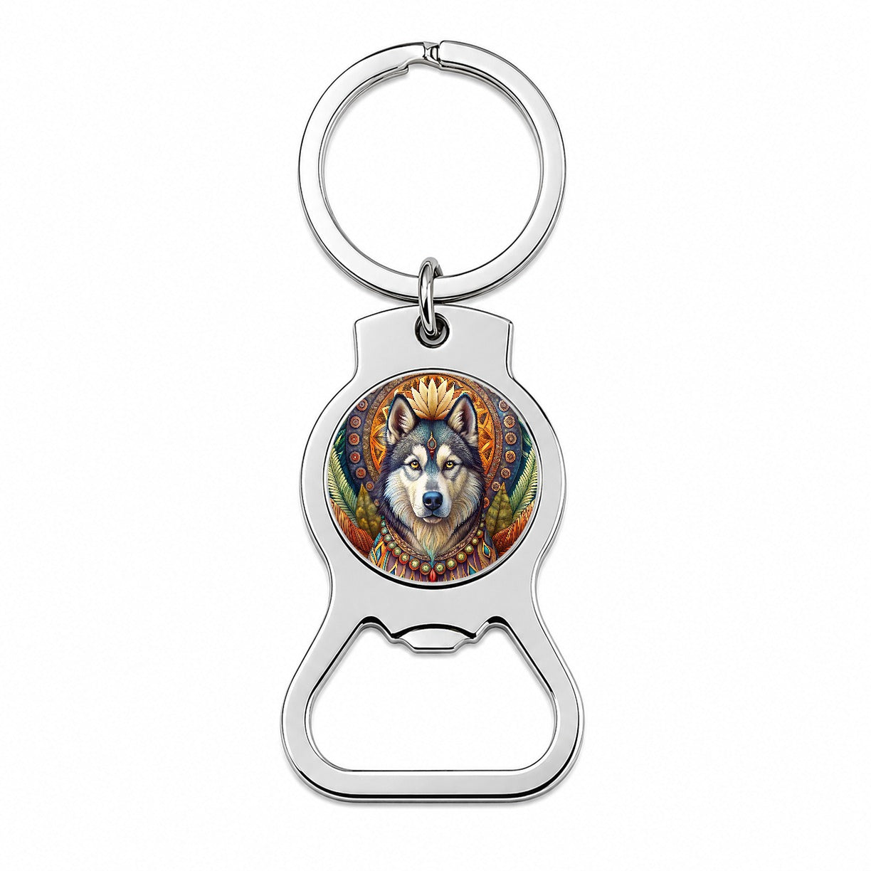 Alaskan Malamute Dog Bohemian Art Bottle Opener Keychain