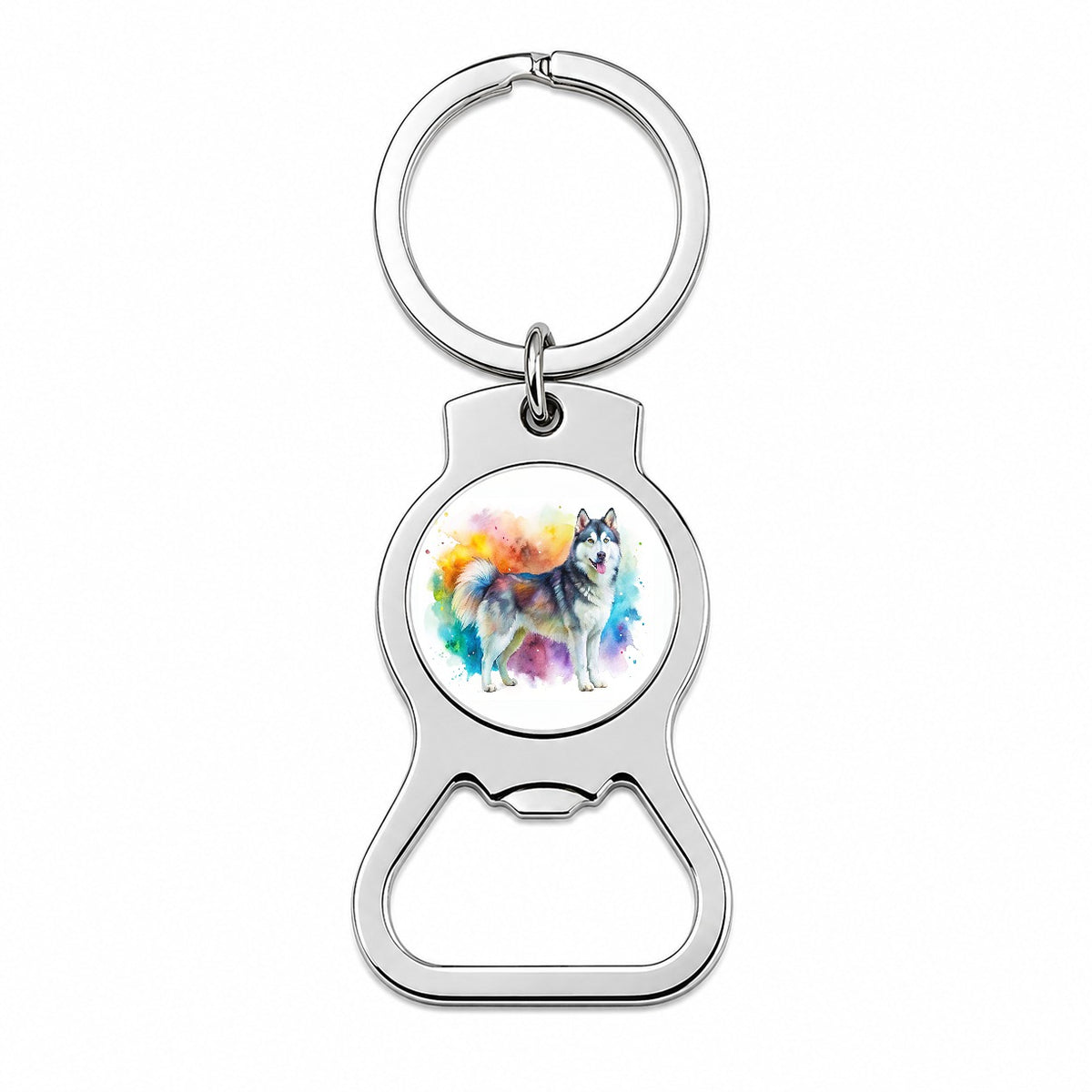 Alaskan Malamute Dog Watercolor Style Bottle Opener Keychain