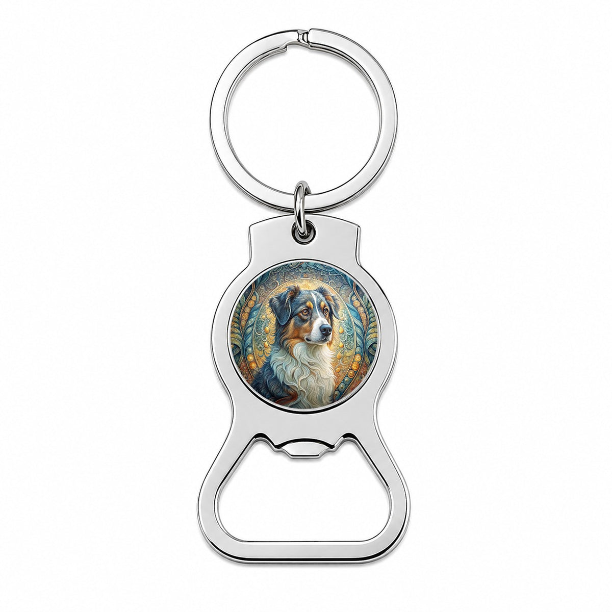 Australian Shepherd Dog Art Nouveau Bottle Opener Keychain