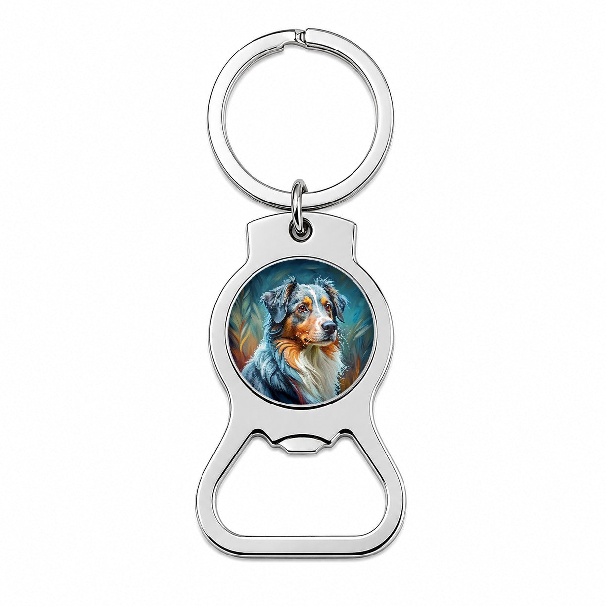 Australian Shepherd Dog Expressionism Art Bottle Opener Keychain