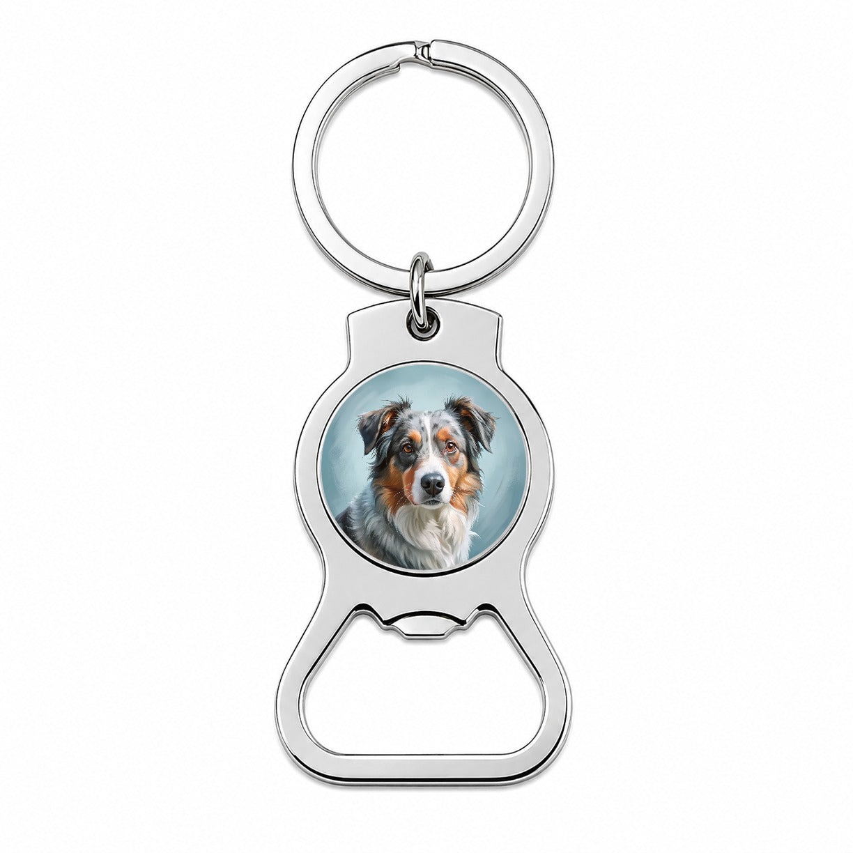 Australian Shepherd Dog Illustration Bottle Opener Keychain