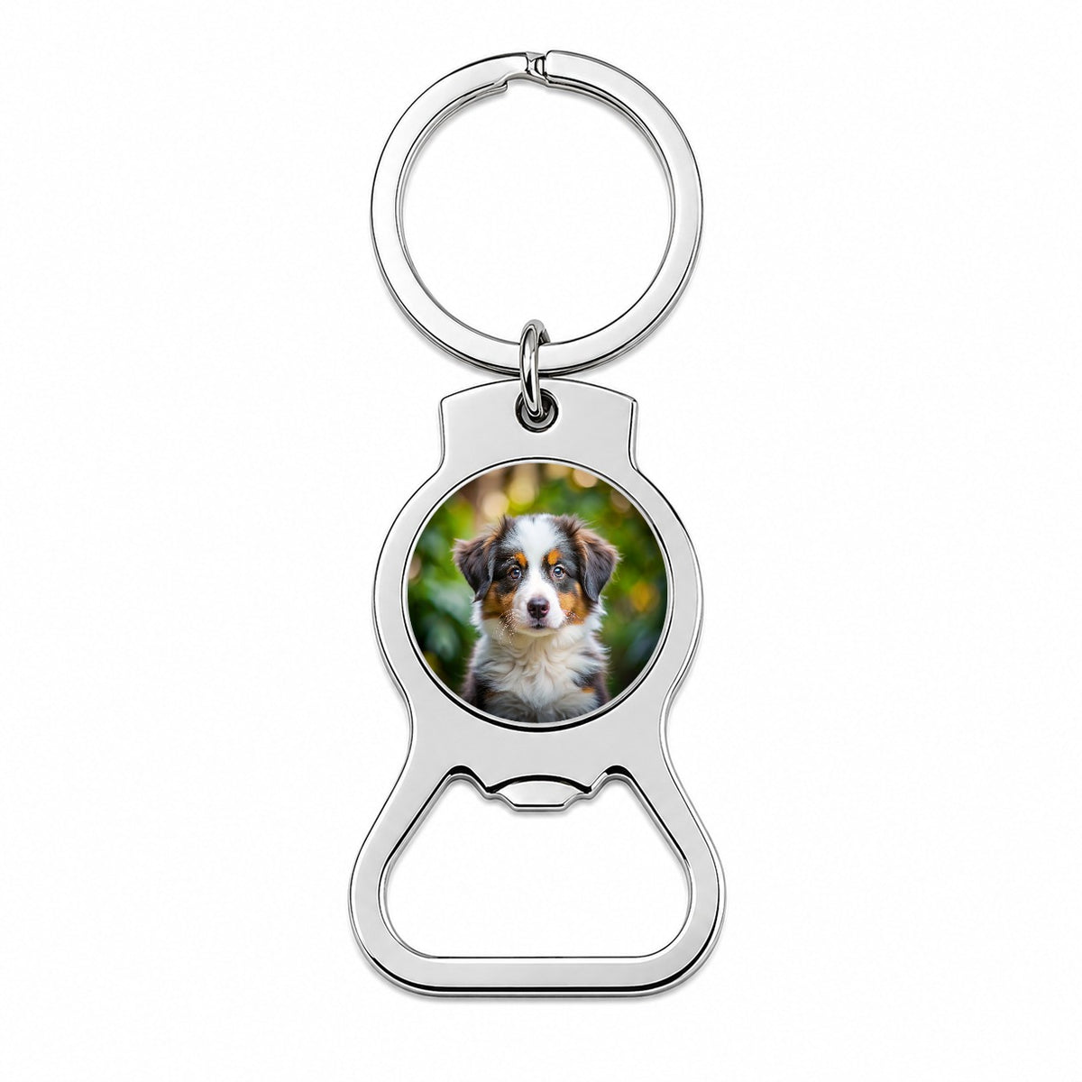 Australian Shepherd Dog Puppy Photo Bottle Opener Keychain