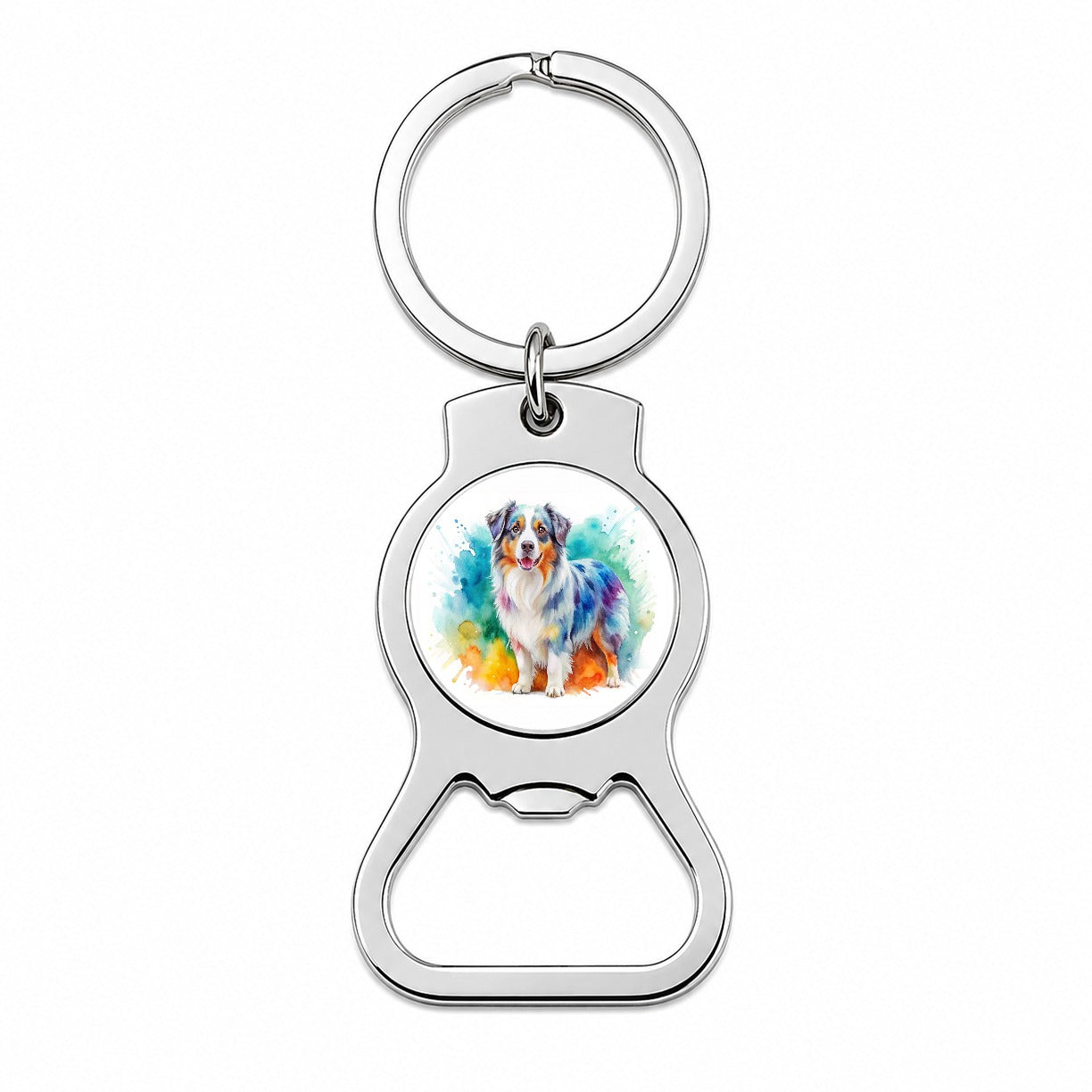 Australian Shepherd Dog Watercolor Style Bottle Opener Keychain