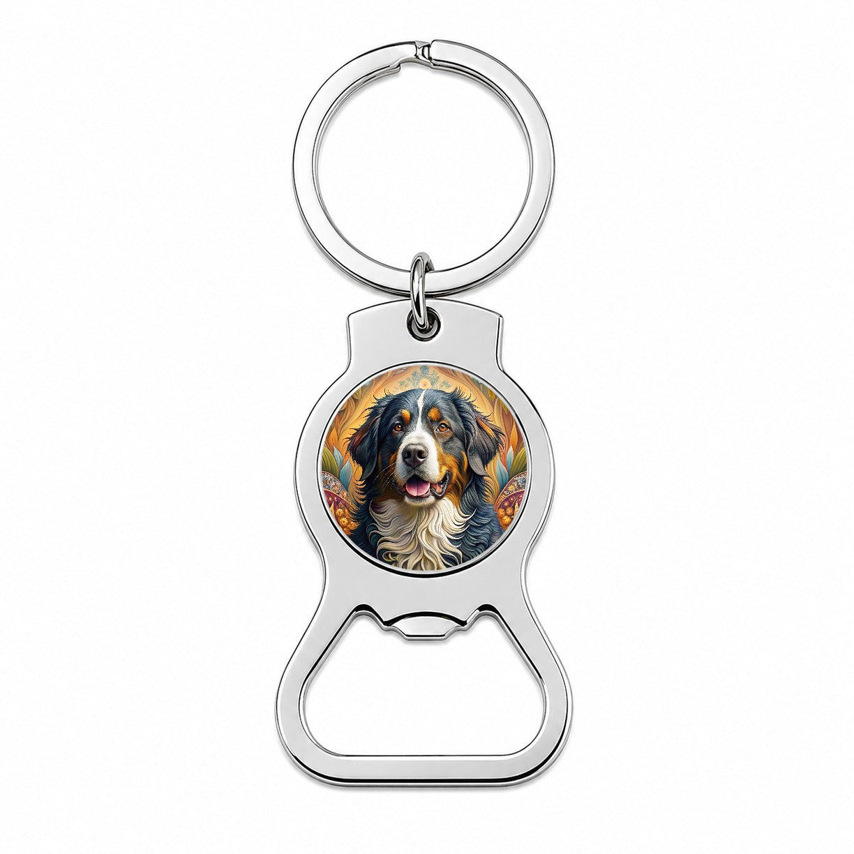 Bernese Mountain Dog Bohemian Art Bottle Opener Keychain