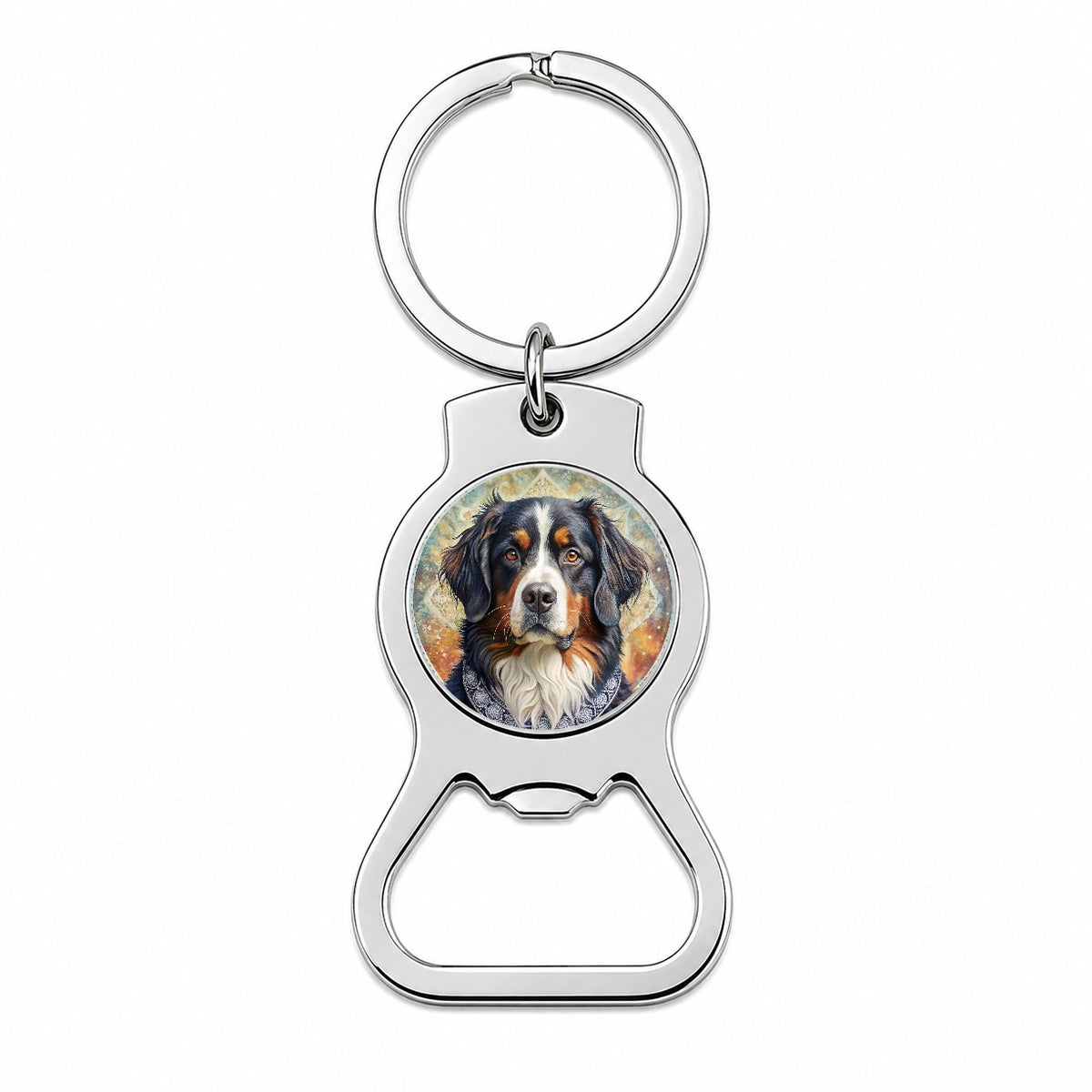 Bernese Mountain Dog French Bohemian Art Bottle Opener Keychain