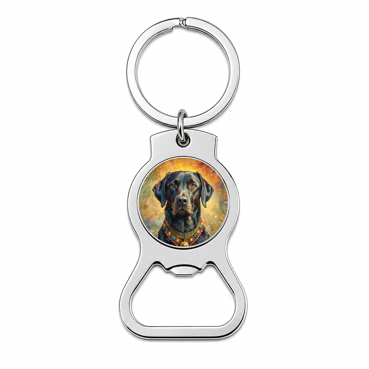 Black Labrador Retriever Dog Bohemian Art Bottle Opener Keychain