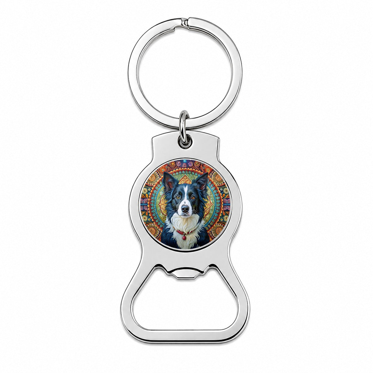 Border Collie Dog Bohemian Art Bottle Opener Keychain