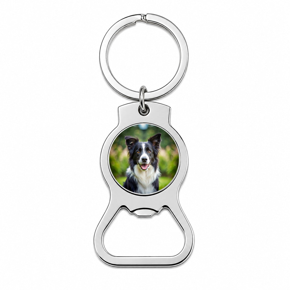 Border Collie Dog Photo Bottle Opener Keychain