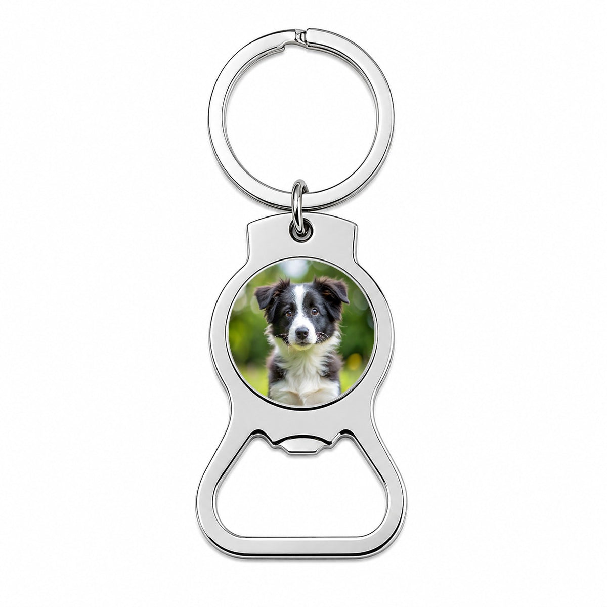Border Collie Dog Puppy Photo Bottle Opener Keychain