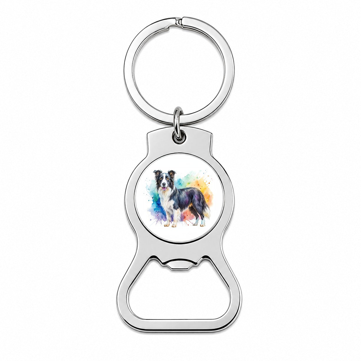 Border Collie Dog Watercolor Style Bottle Opener Keychain