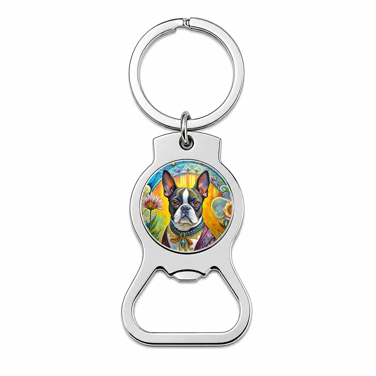 Boston Terrier Dog French Bohemian Art Bottle Opener Keychain