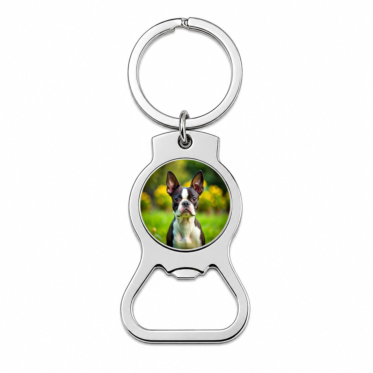 Boston Terrier Dog Photo Bottle Opener Keychain