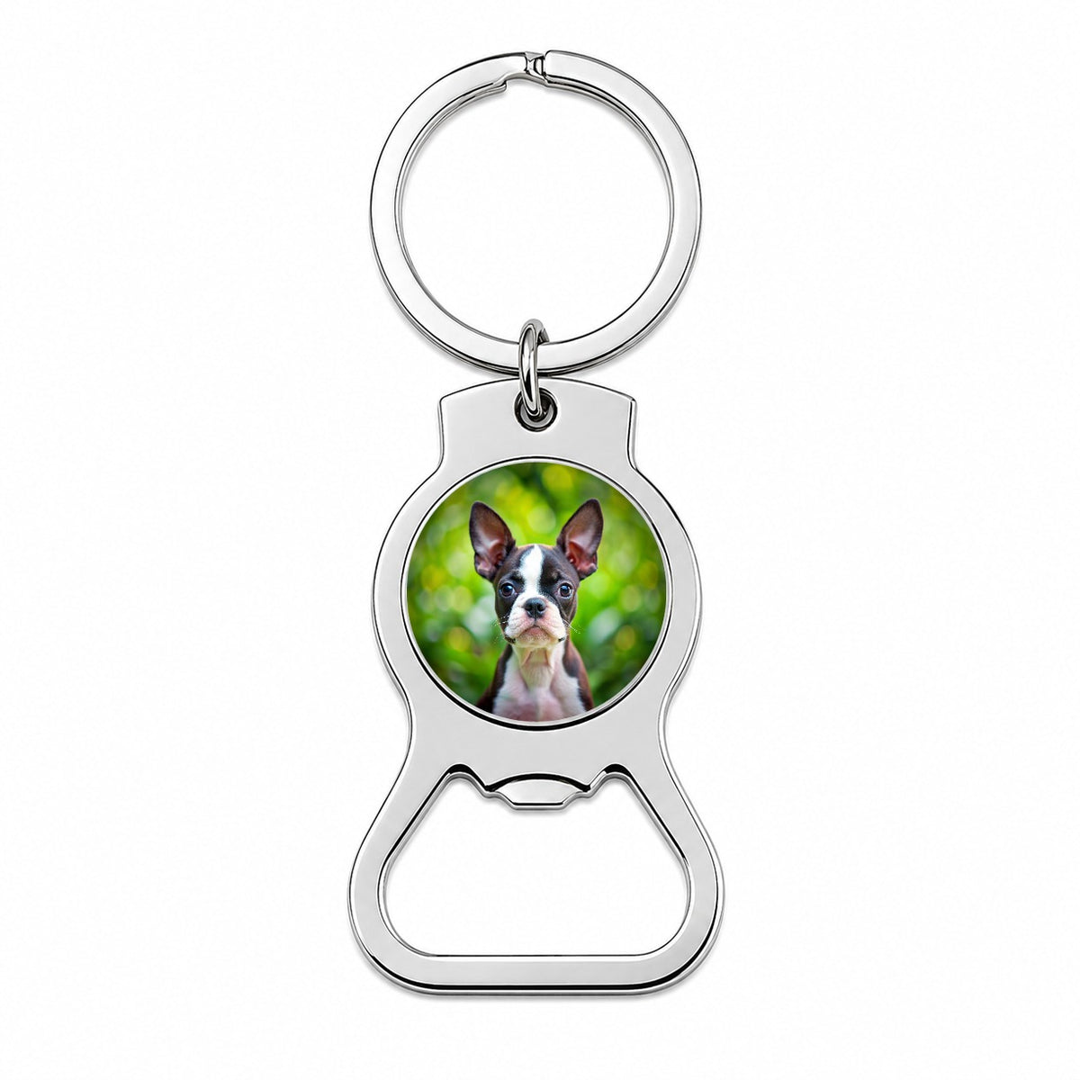 Boston Terrier Dog Puppy Photo Bottle Opener Keychain