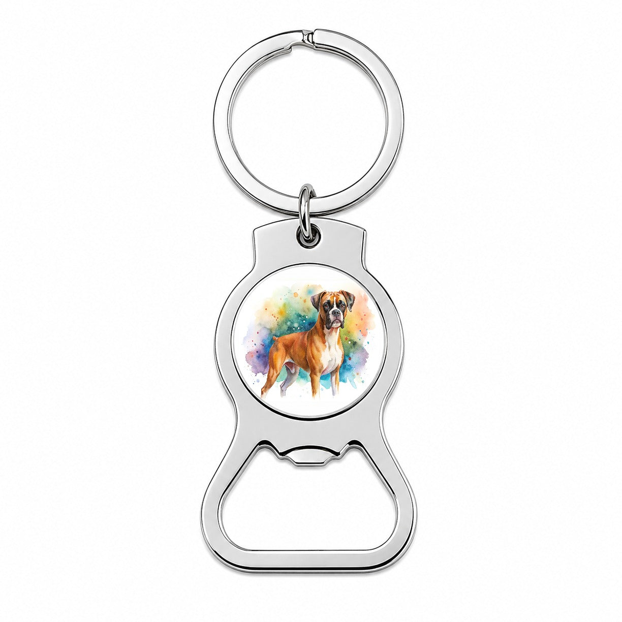 Boxer Dog Watercolor Style Bottle Opener Keychain