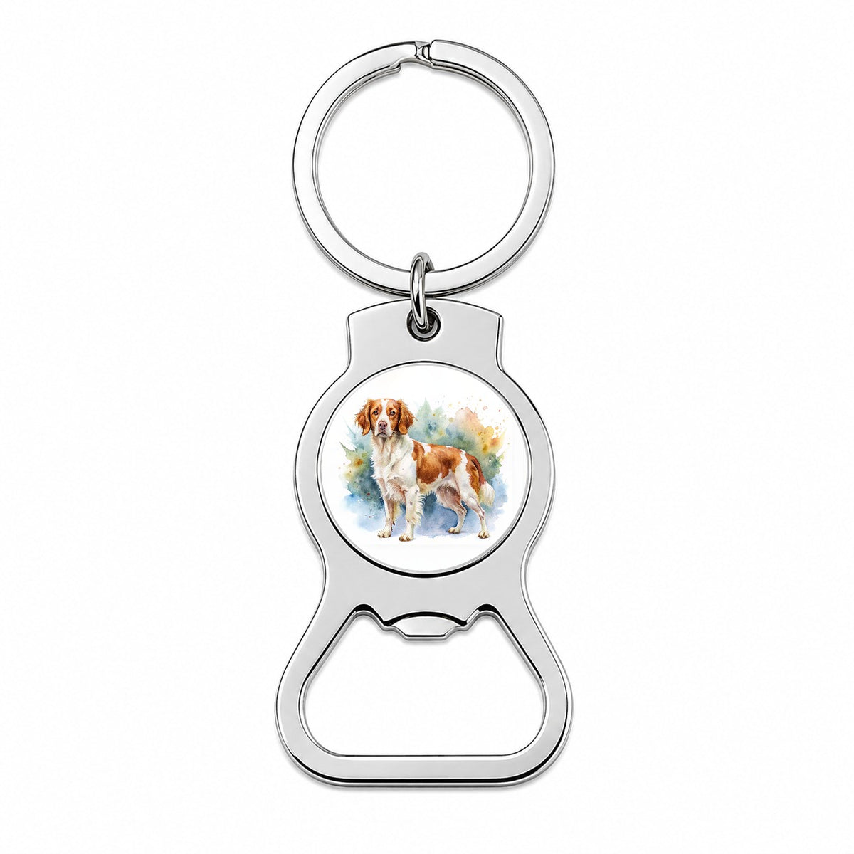 Brittany Spaniel Dog Watercolor Style Bottle Opener Keychain