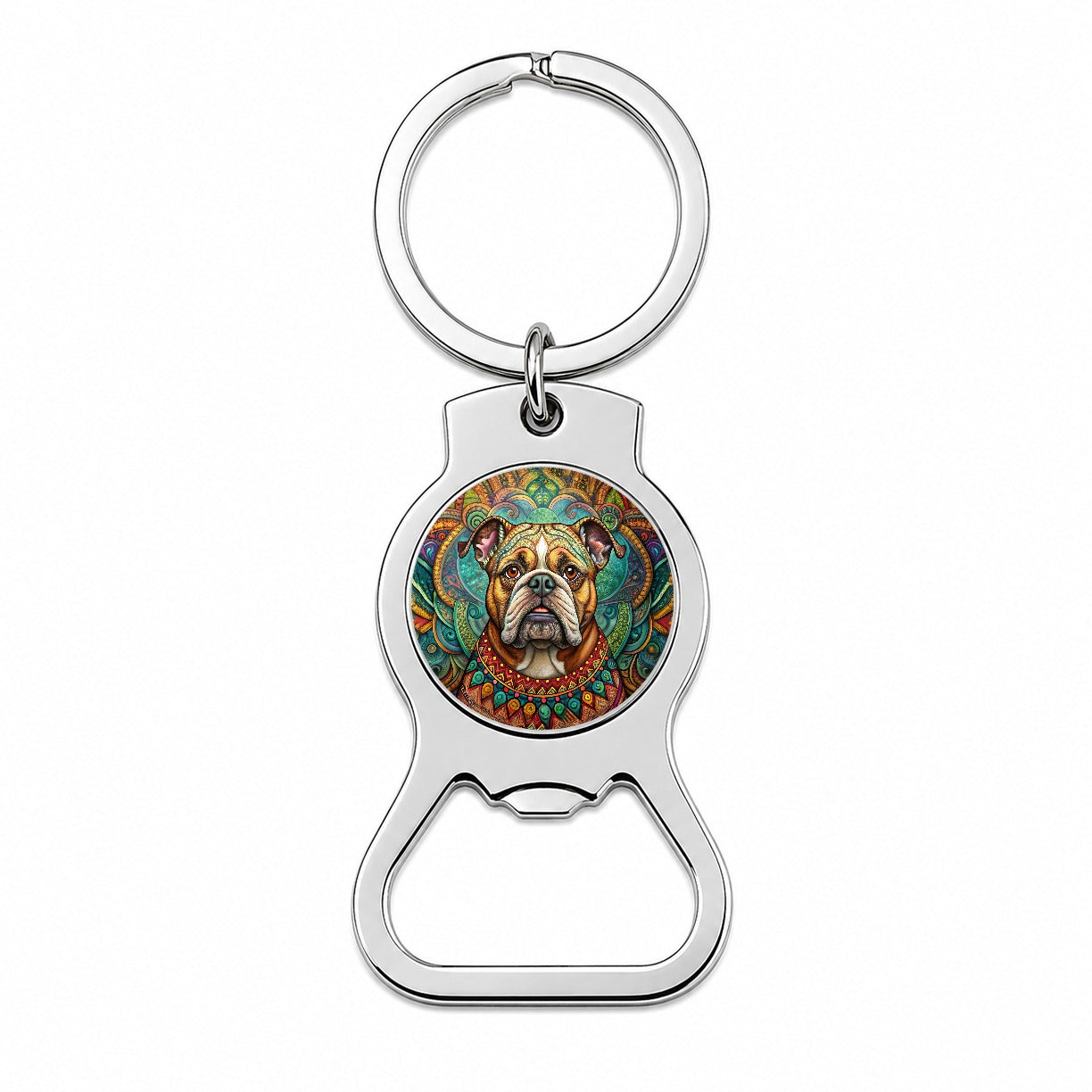 Bulldog Dog Bohemian Art Bottle Opener Keychain