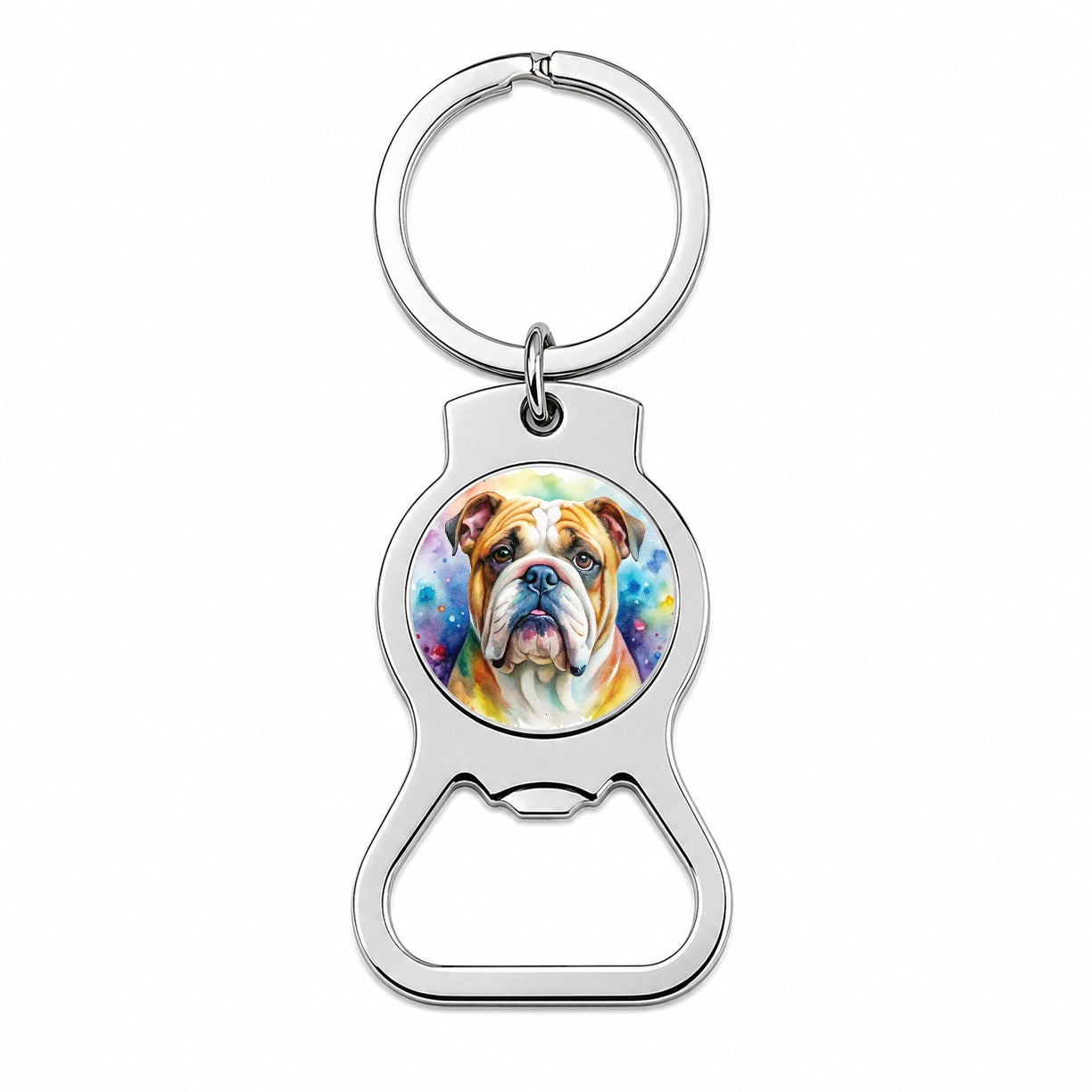 Bulldog Dog Watercolor Style Bottle Opener Keychain