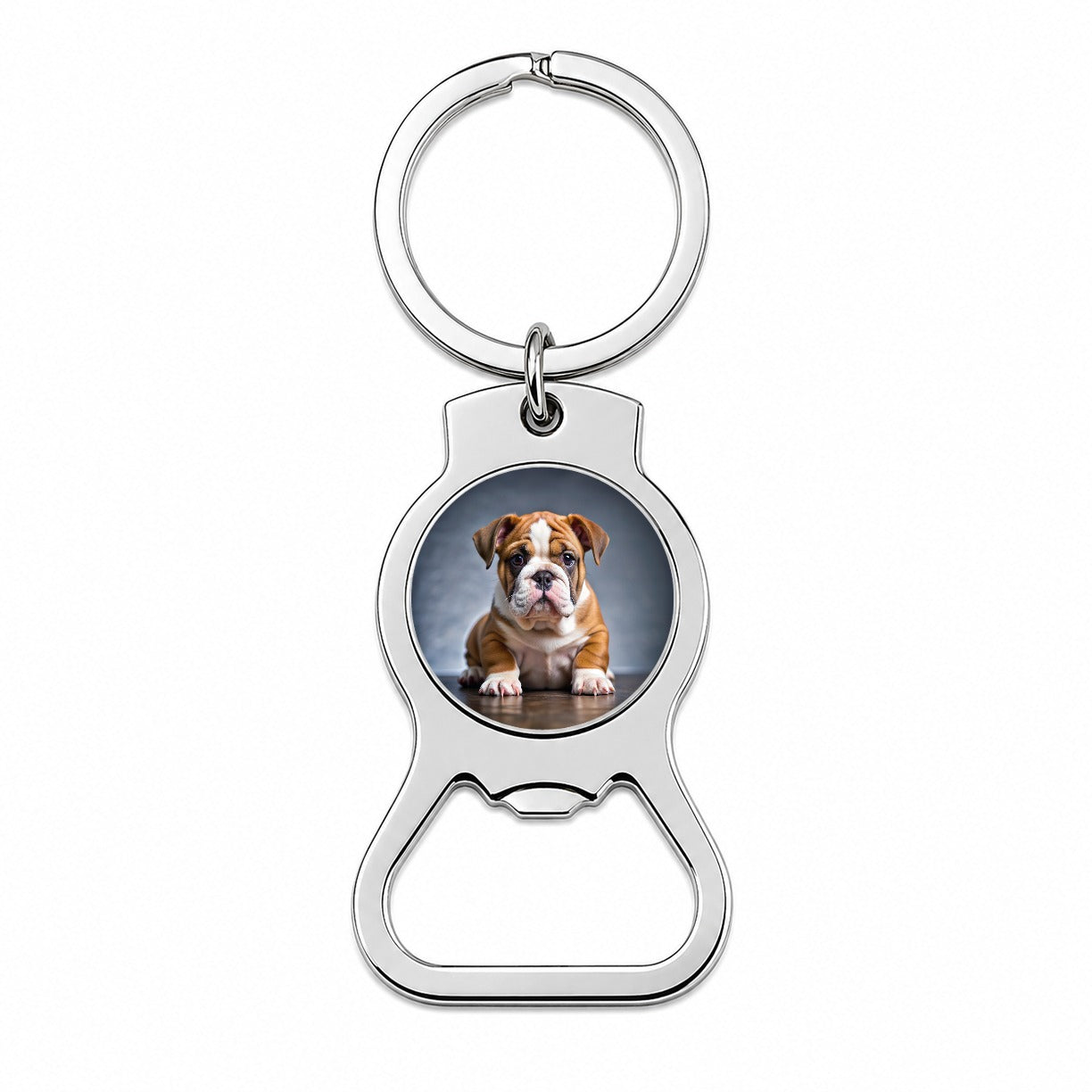 Bulldog Puppy Photo Bottle Opener Keychain