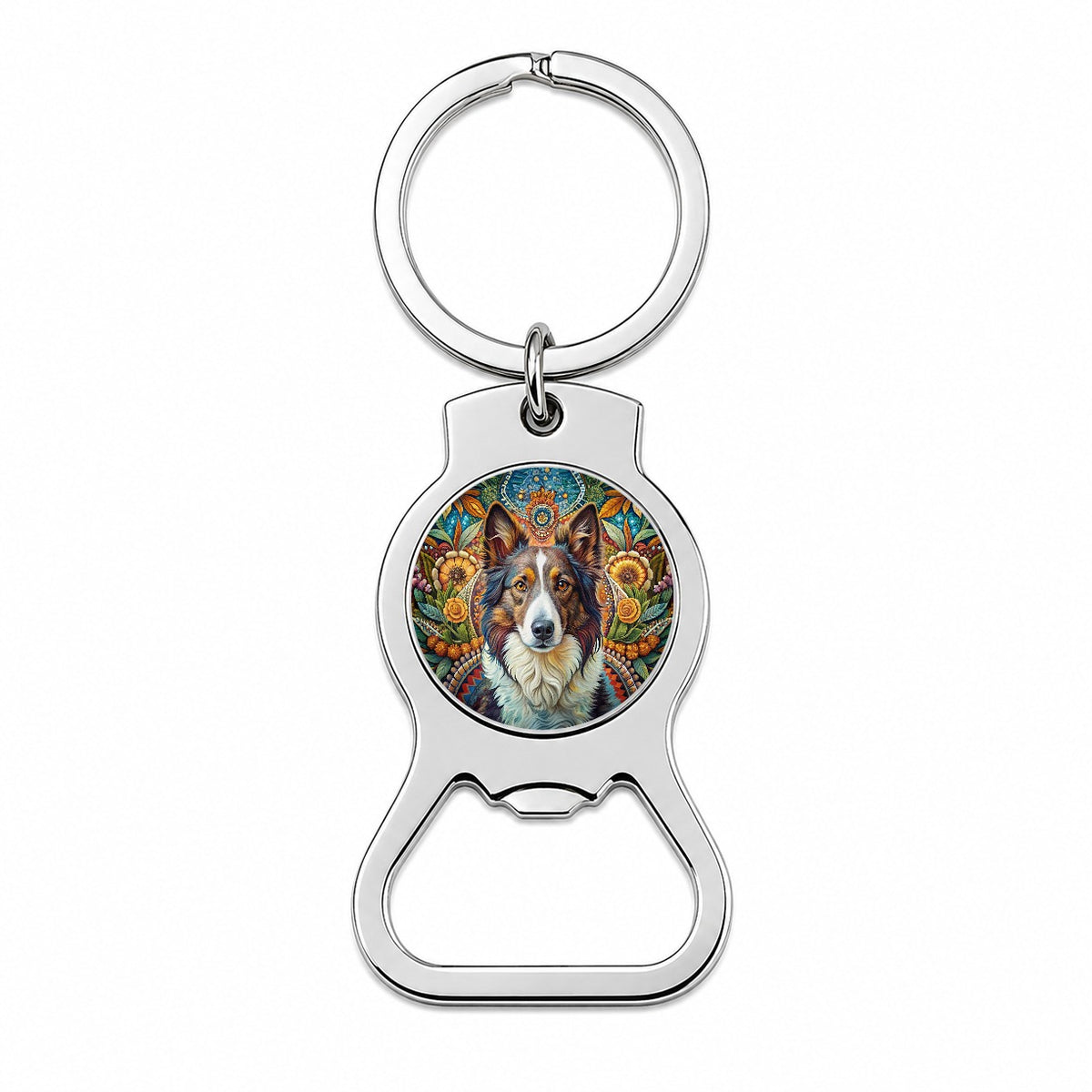 Collie Dog French Bohemian Art Bottle Opener Keychain
