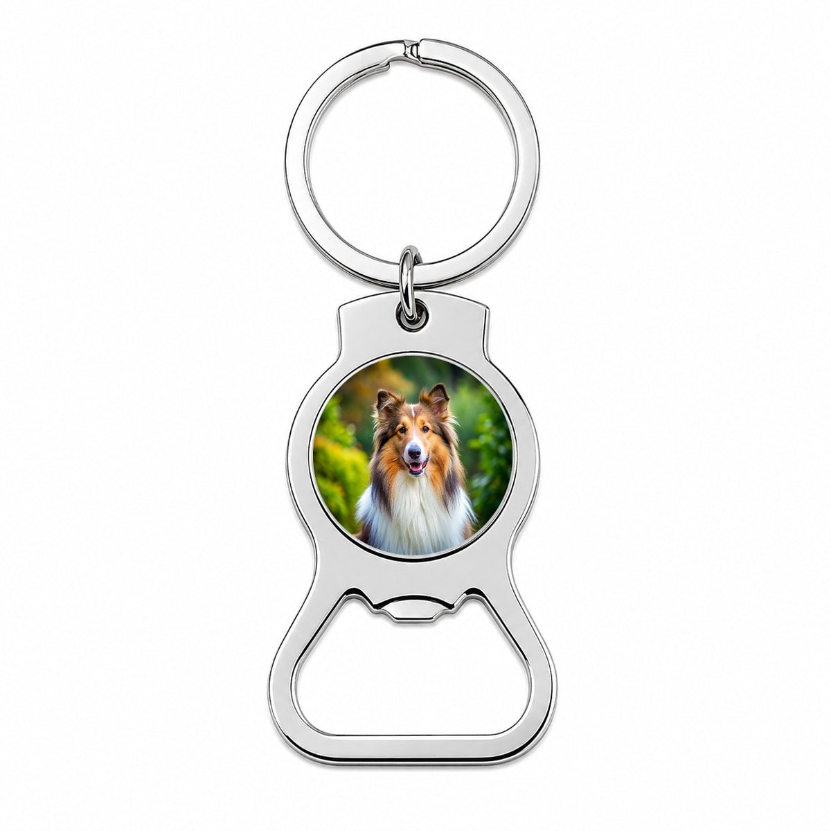 Collie Dog Photo Bottle Opener Keychain