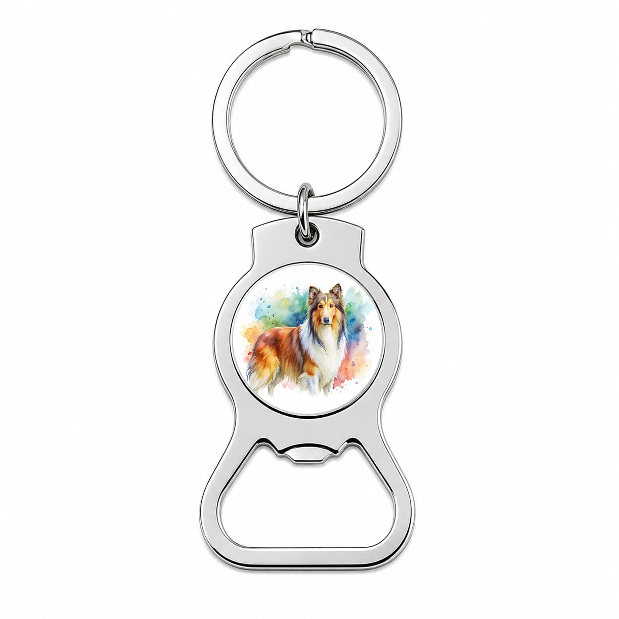 Collie Dog Watercolor Style Bottle Opener Keychain