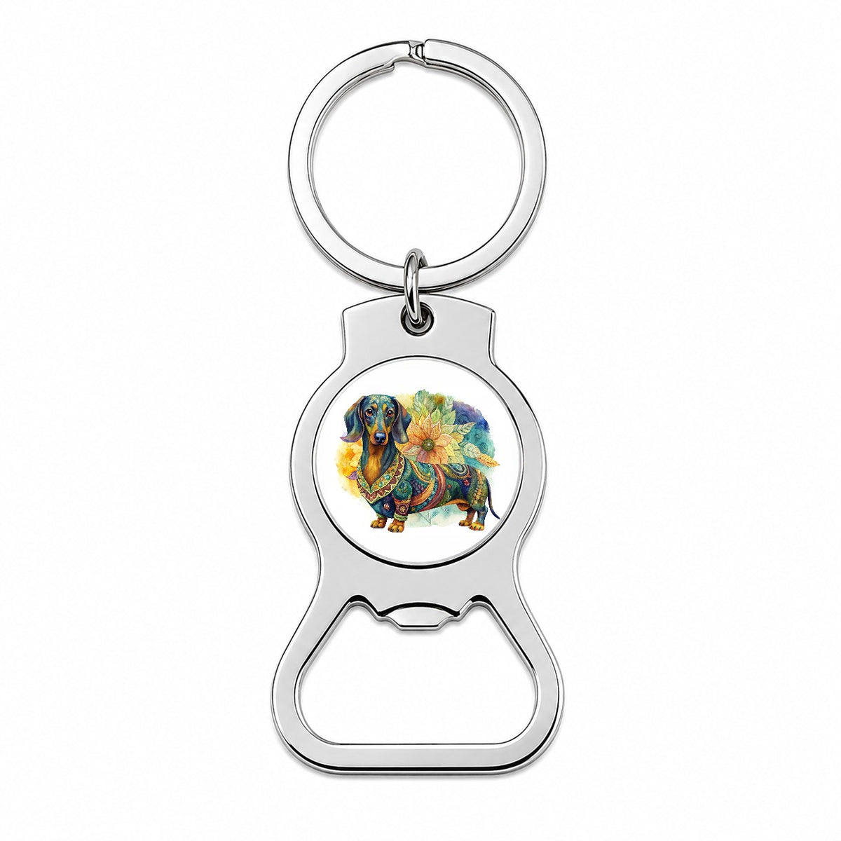 Dachshund Dog Bohemian Art Bottle Opener Keychain