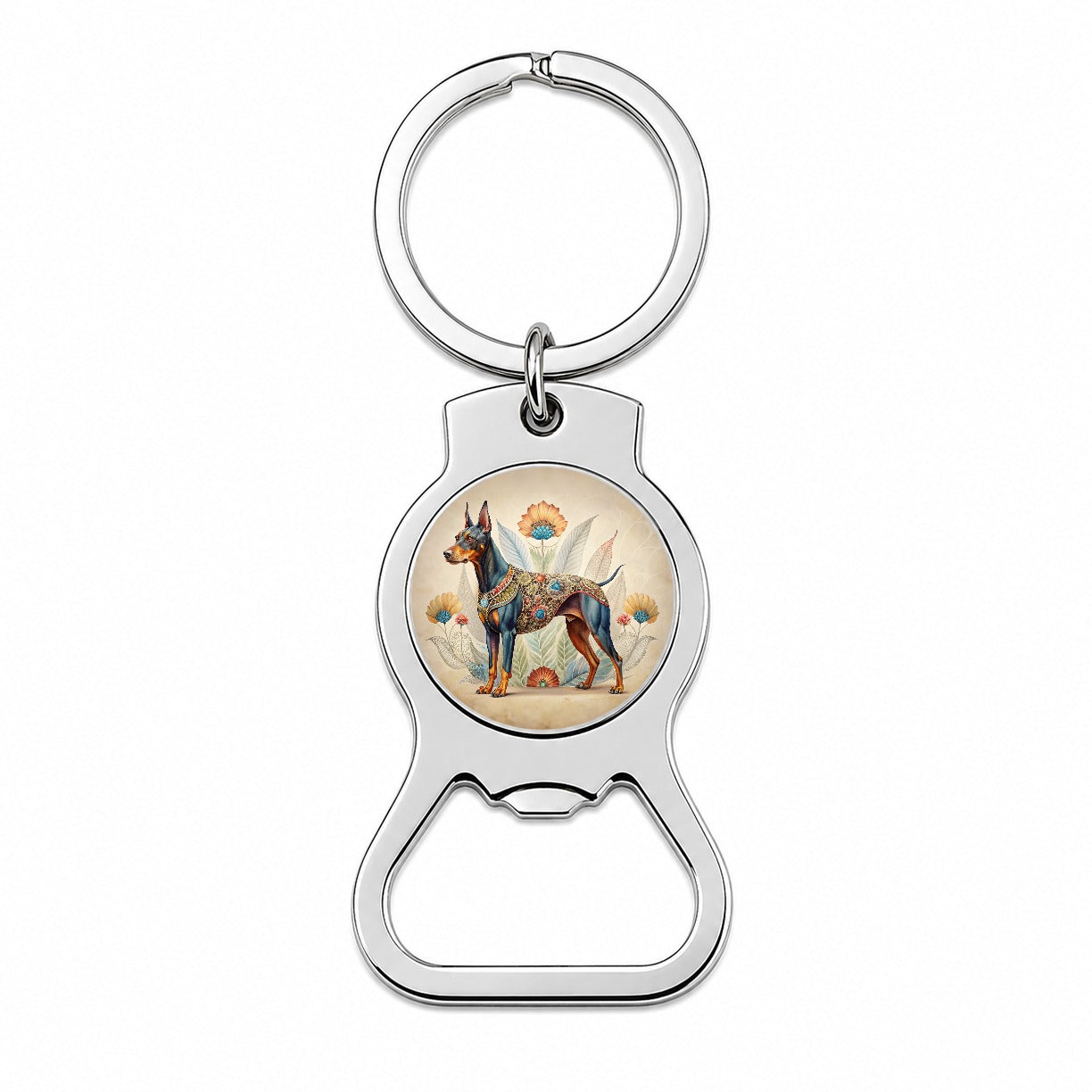 Doberman Pinscher Dog French Bohemian Art Bottle Opener Keychain