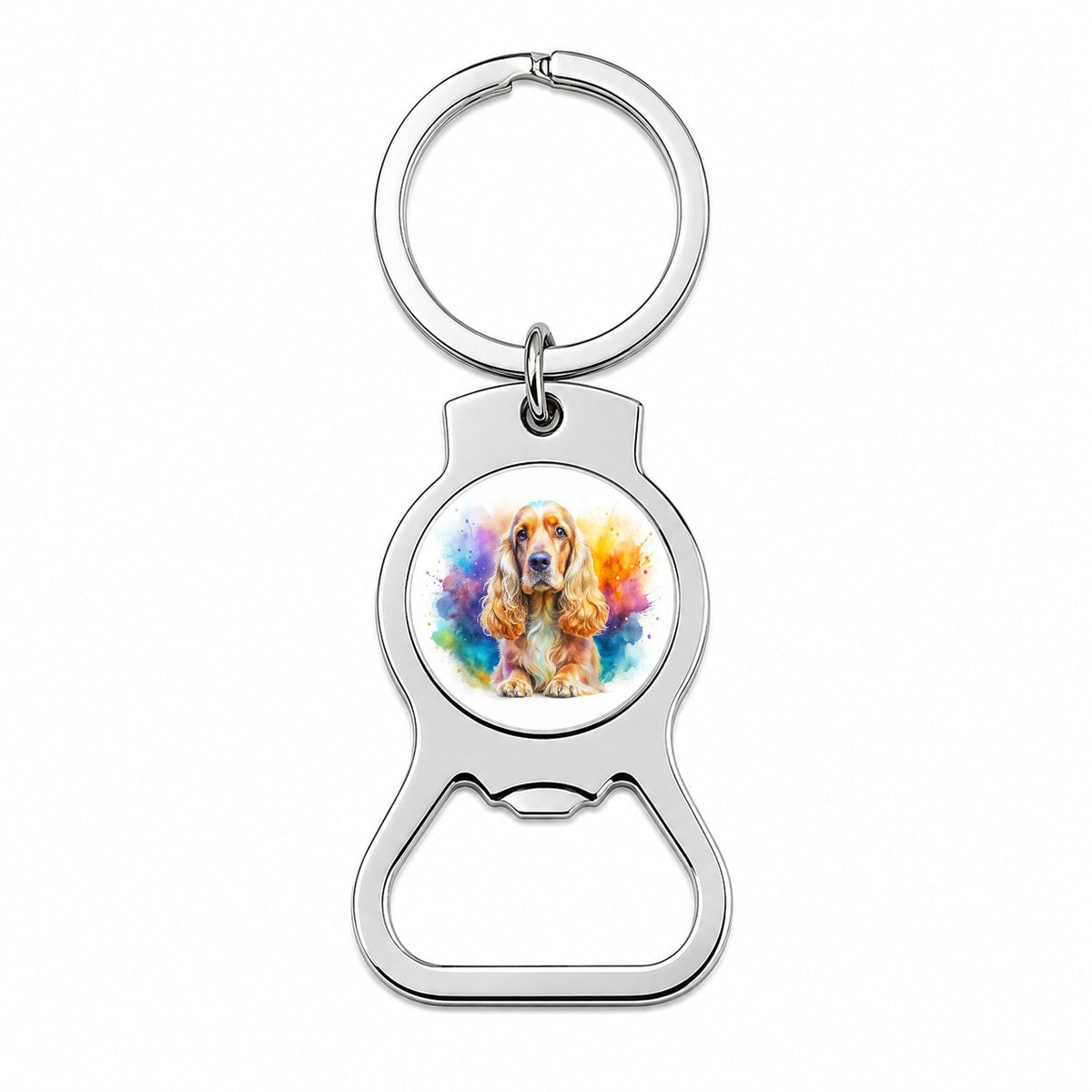 English Cocker Spaniel Dog Watercolor Style Bottle Opener Keychain