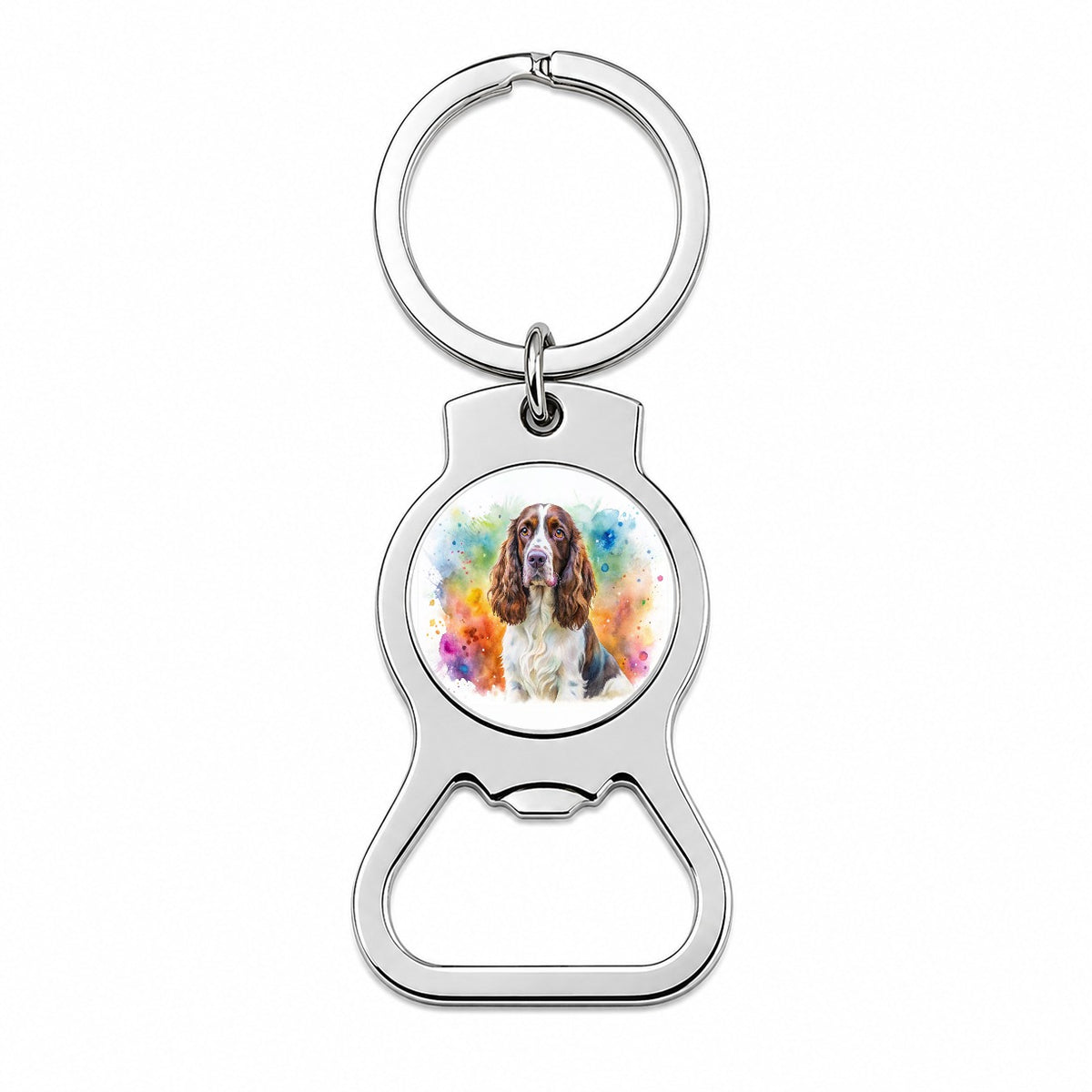 English Springer Spaniel Dog Watercolor Style Bottle Opener Keychain