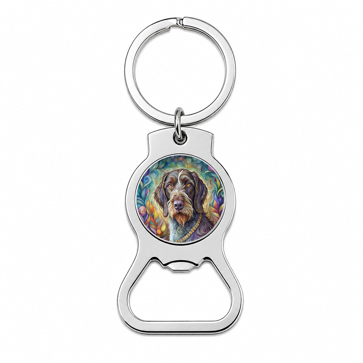 German Wirehaired Pointer Dog Bohemian Art Bottle Opener Keychain