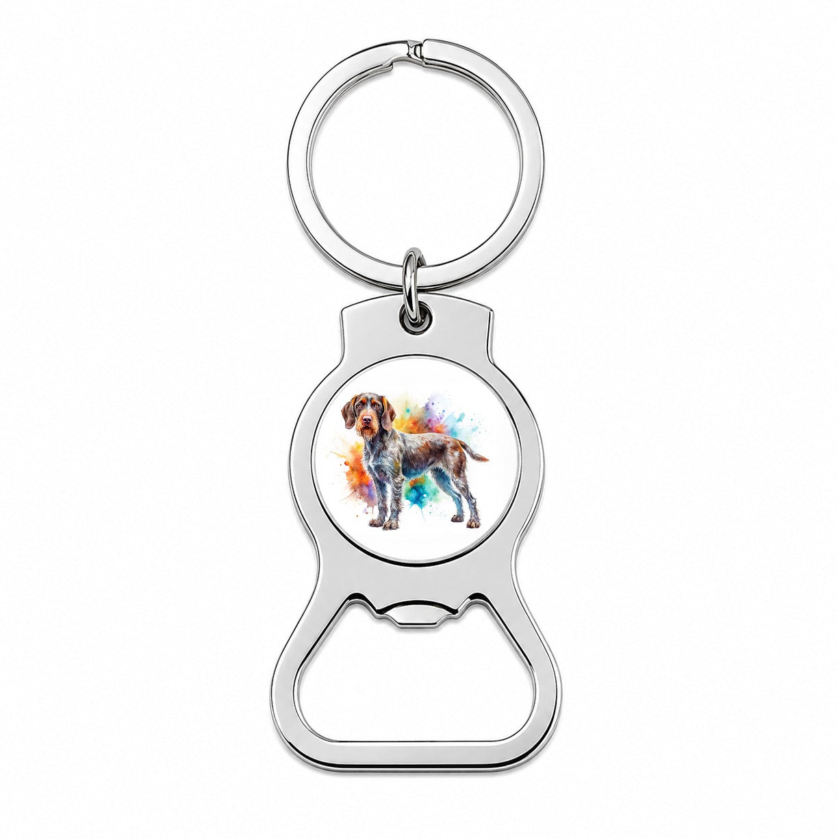 German Wirehaired Pointer Dog Watercolor Style Bottle Opener Keychain