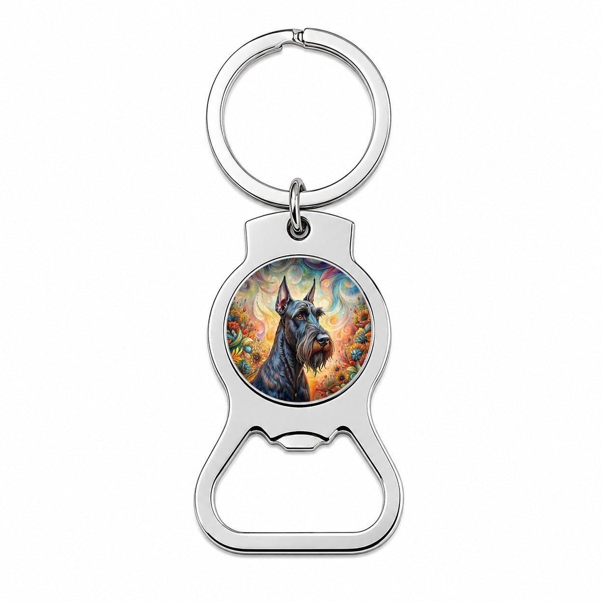 Giant Schnauzer Dog Bohemian Art Bottle Opener Keychain