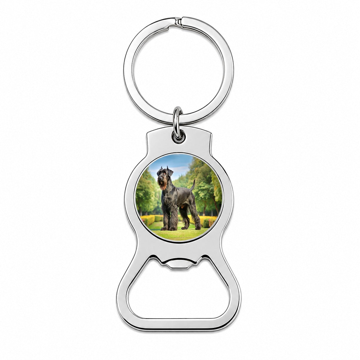 Giant Schnauzer Dog Photo Bottle Opener Keychain