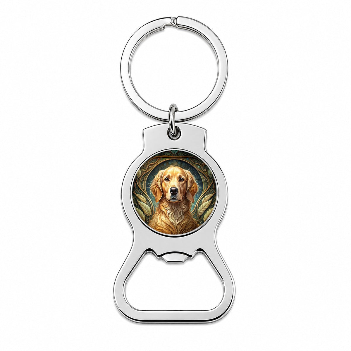 Golden Retriever Dog Art Nouveau Bottle Opener Keychain