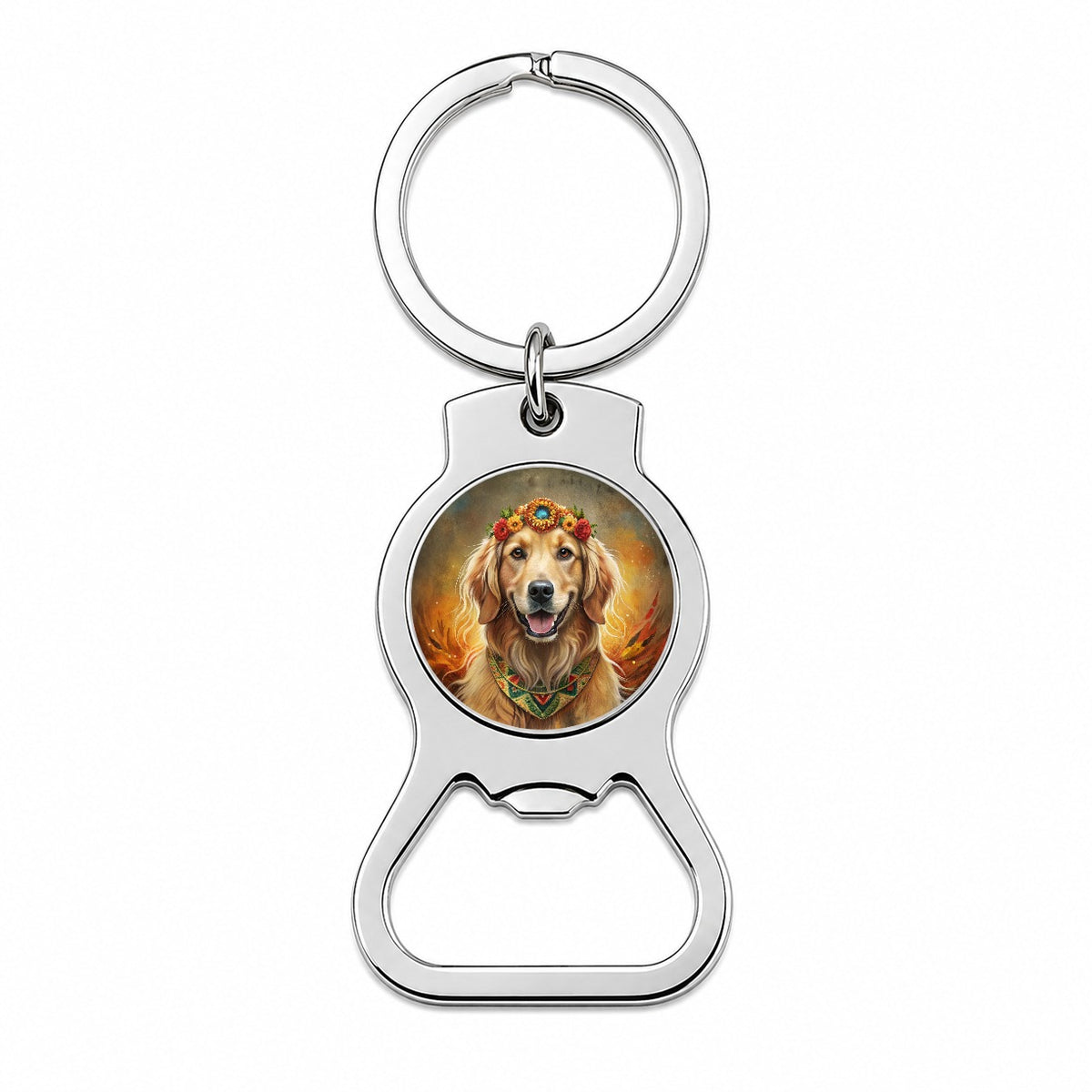 Golden Retriever Dog Bohemian Art Bottle Opener Keychain