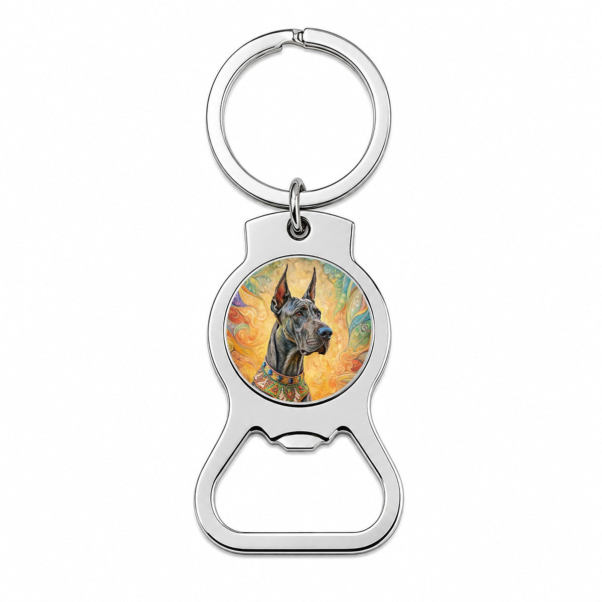 Great Dane Dog Bohemian Art Bottle Opener Keychain