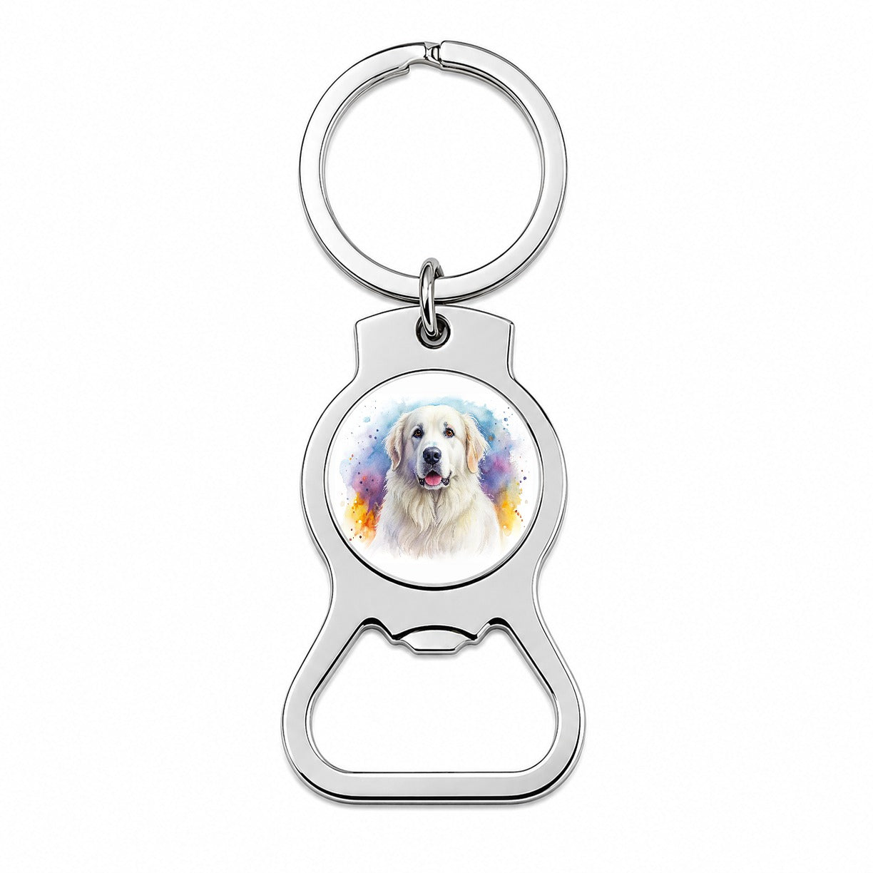 Great Pyrenees Dog Watercolor Style Bottle Opener Keychain
