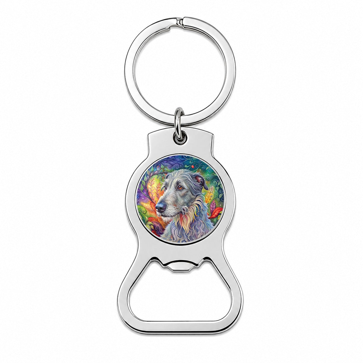 Irish Wolfhound Dog Bohemian Art Bottle Opener Keychain